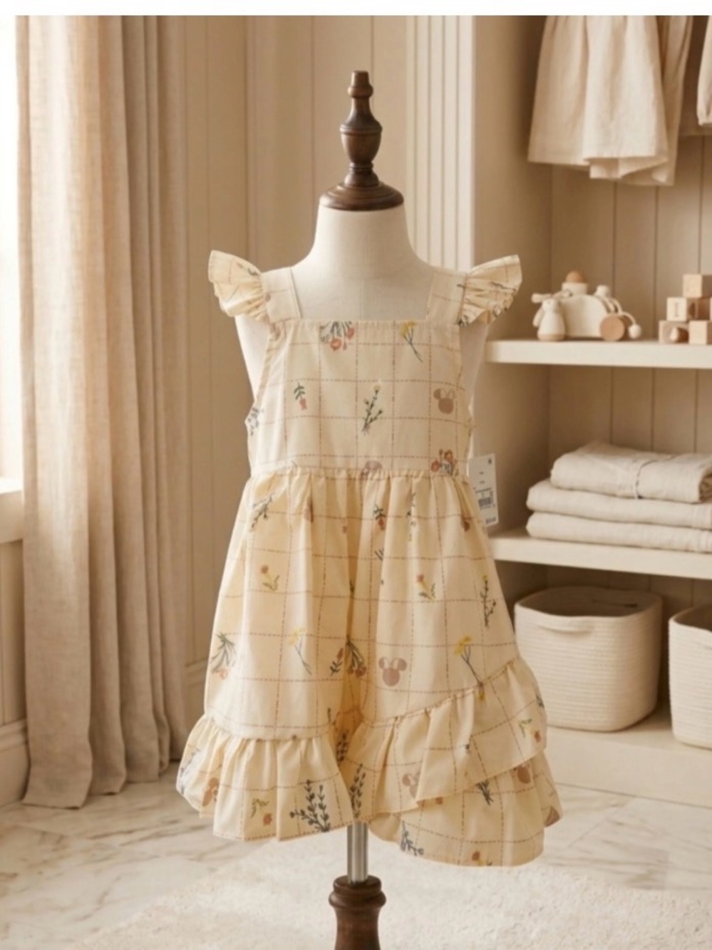Disney Minnie Mouse Cream Ruffle-Trim Sundress with Floral Grid